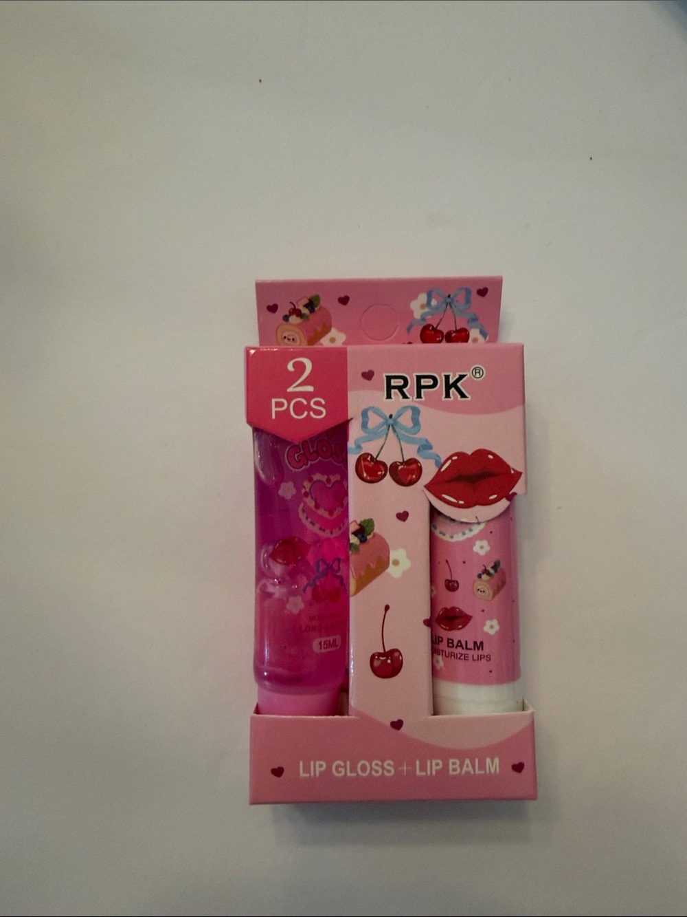 Pink Lip Gloss + Lip Balm Duo - Cherry Scented
